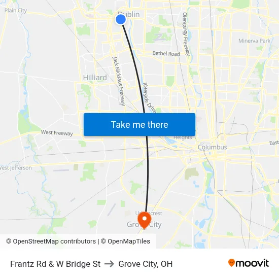 Frantz Rd & W Bridge St to Grove City, OH map
