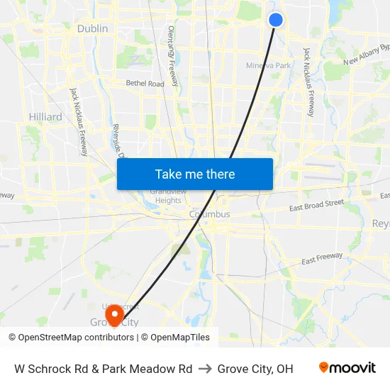 W Schrock Rd & Park Meadow Rd to Grove City, OH map