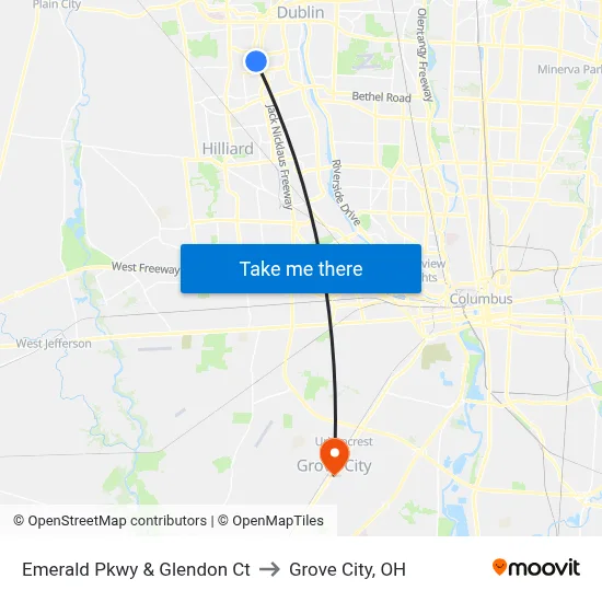 Emerald Pkwy & Glendon Ct to Grove City, OH map