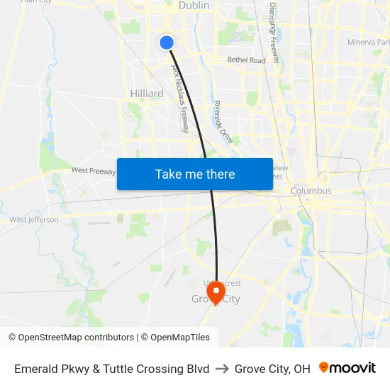 Emerald Pkwy & Tuttle Crossing Blvd to Grove City, OH map