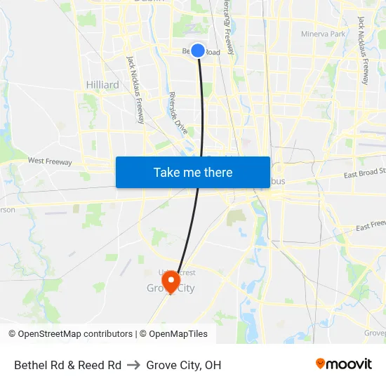 Bethel Rd & Reed Rd to Grove City, OH map