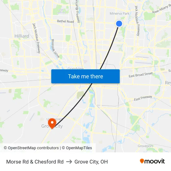 Morse Rd & Chesford Rd to Grove City, OH map