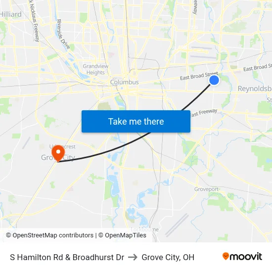 S Hamilton Rd & Broadhurst Dr to Grove City, OH map