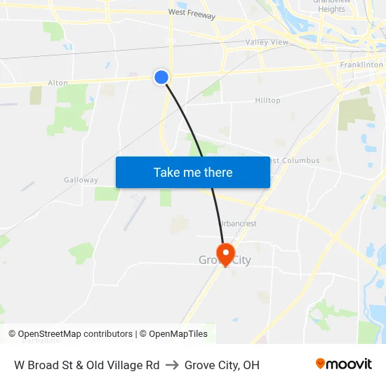 W Broad St & Old Village Rd to Grove City, OH map