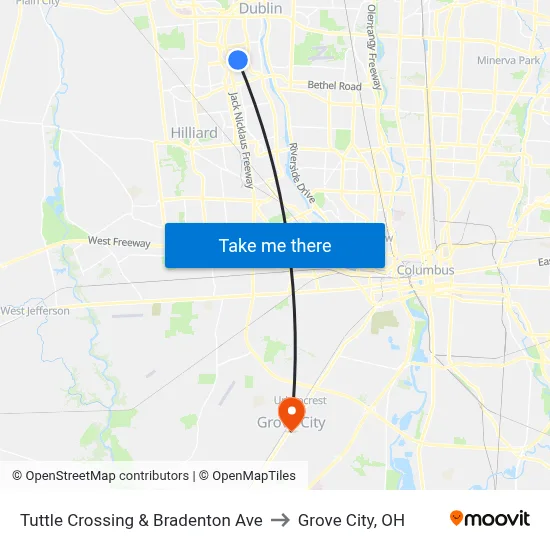 Tuttle Crossing & Bradenton Ave to Grove City, OH map