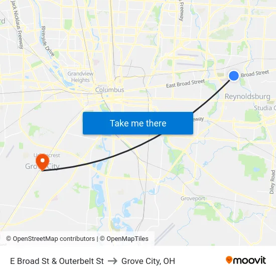 E Broad St & Outerbelt St to Grove City, OH map