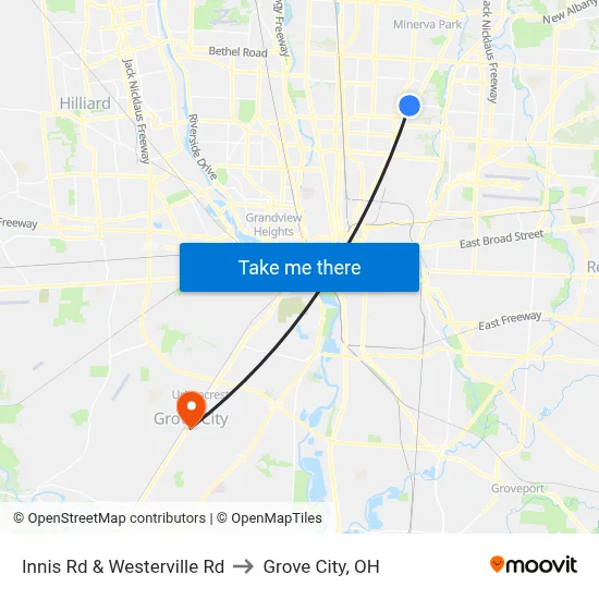 Innis Rd & Westerville Rd to Grove City, OH map
