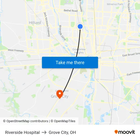 Riverside Hospital to Grove City, OH map