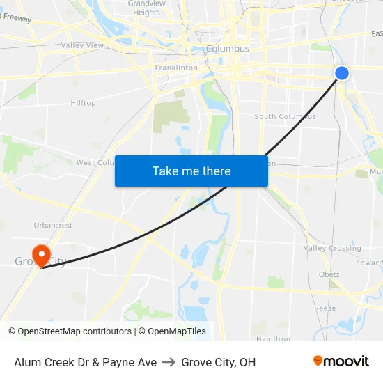 Alum Creek Dr & Payne Ave to Grove City, OH map