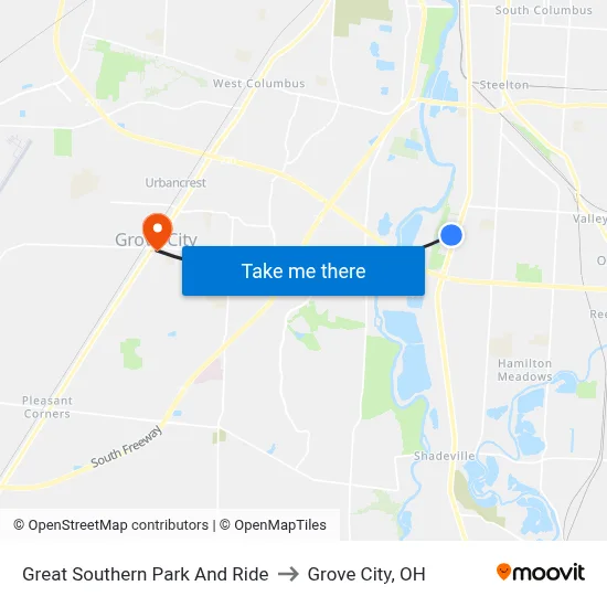 Great Southern Park And Ride to Grove City, OH map