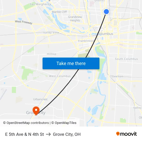 E 5th Ave & N 4th St to Grove City, OH map