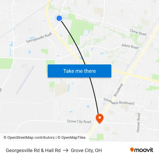 Georgesville Rd & Hall Rd to Grove City, OH map