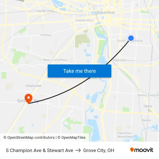 S Champion Ave & Stewart Ave to Grove City, OH map