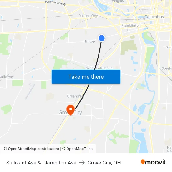 Sullivant Ave & Clarendon Ave to Grove City, OH map