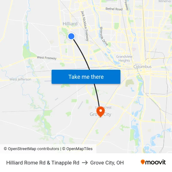 Hilliard Rome Rd & Tinapple Rd to Grove City, OH map