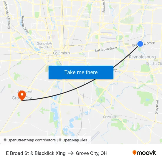 E Broad St & Blacklick Xing to Grove City, OH map