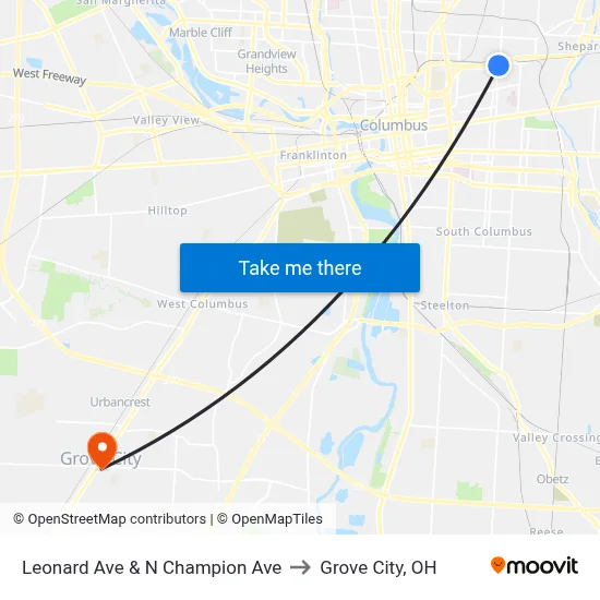 Leonard Ave & N Champion Ave to Grove City, OH map
