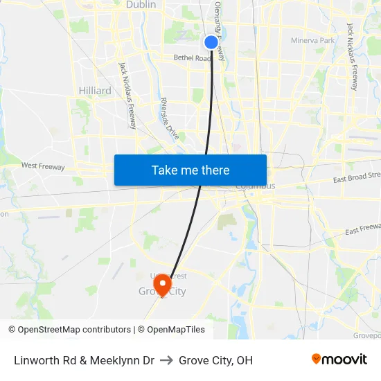 Linworth Rd & Meeklynn Dr to Grove City, OH map