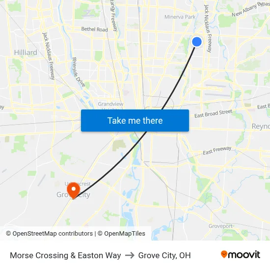 Morse Crossing & Easton Way to Grove City, OH map