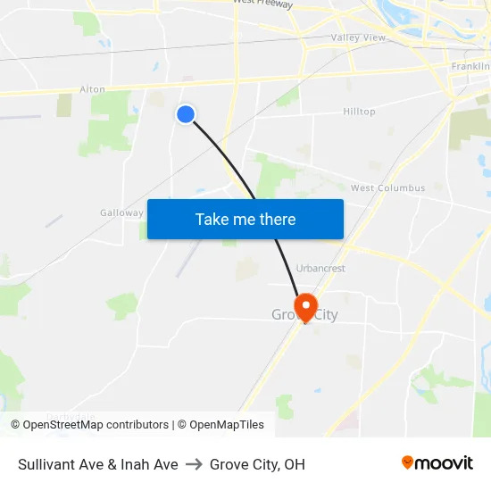 Sullivant Ave & Inah Ave to Grove City, OH map