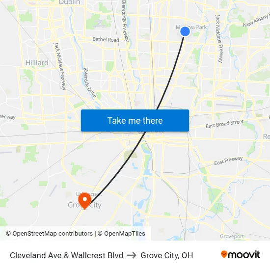 Cleveland Ave & Wallcrest Blvd to Grove City, OH map