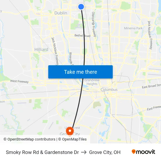 Smoky Row Rd & Gardenstone Dr to Grove City, OH map