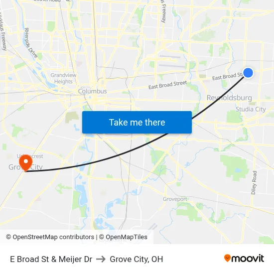 E Broad St & Meijer Dr to Grove City, OH map