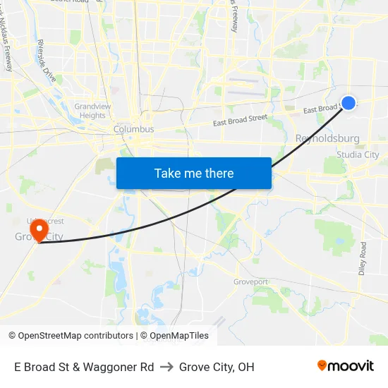 E Broad St & Waggoner Rd to Grove City, OH map
