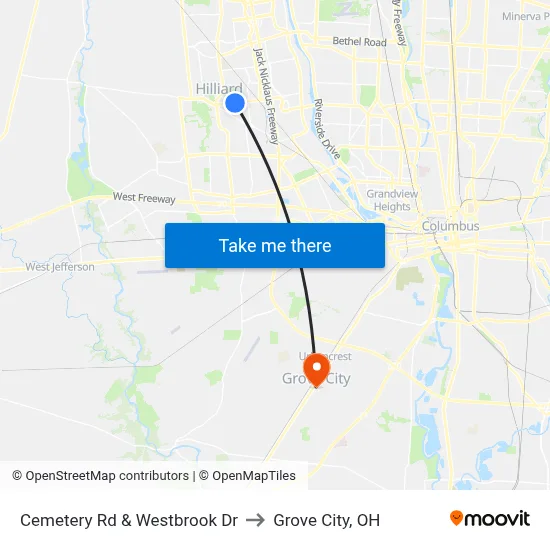 Cemetery Rd & Westbrook Dr to Grove City, OH map