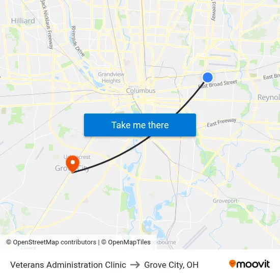 Veterans Administration Clinic to Grove City, OH map