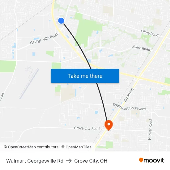 Walmart Georgesville Rd to Grove City, OH map