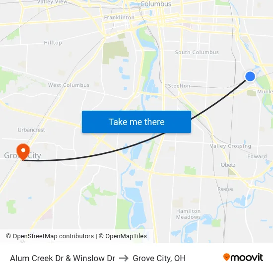 Alum Creek Dr & Winslow Dr to Grove City, OH map