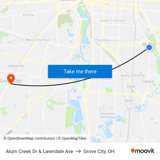 Alum Creek Dr & Lawndale Ave to Grove City, OH map