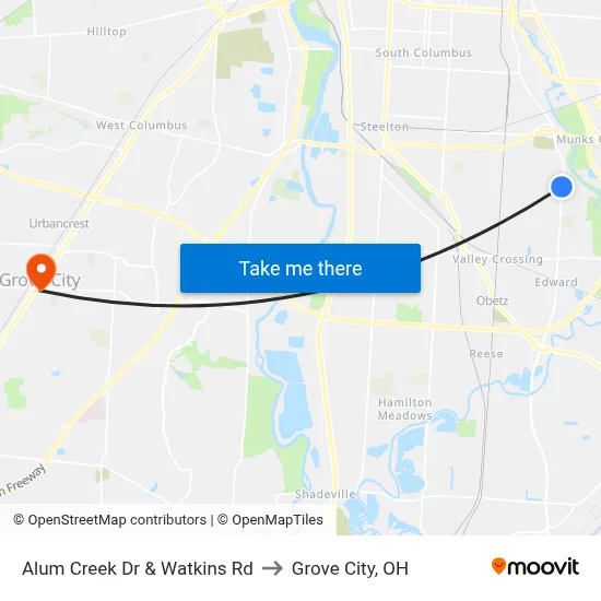 Alum Creek Dr & Watkins Rd to Grove City, OH map