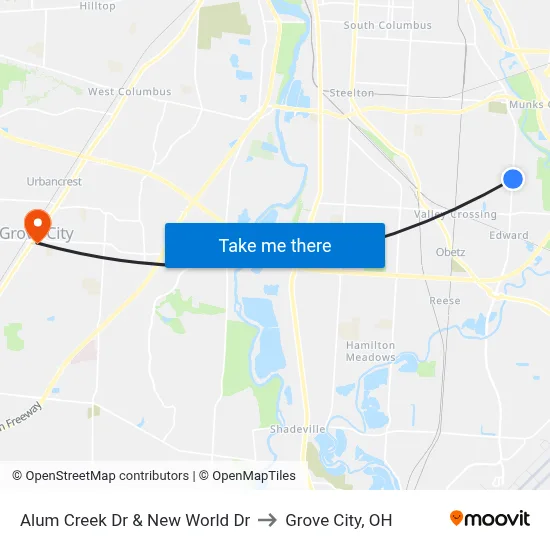 Alum Creek Dr & New World Dr to Grove City, OH map