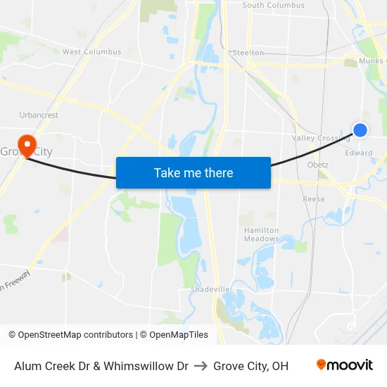 Alum Creek Dr & Whimswillow Dr to Grove City, OH map