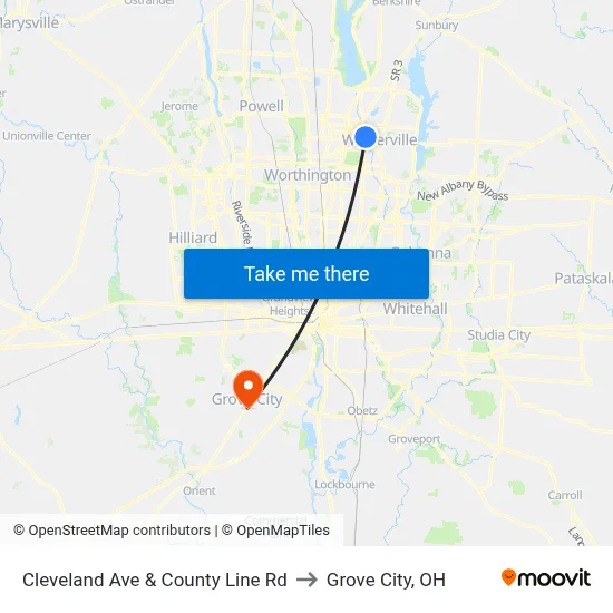 Cleveland Ave & County Line Rd to Grove City, OH map