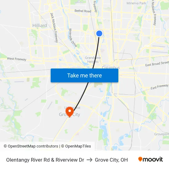 Olentangy River Rd & Riverview Dr to Grove City, OH map
