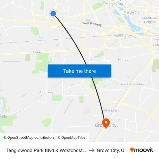 Tanglewood Park Blvd & Westchester to Grove City, OH map