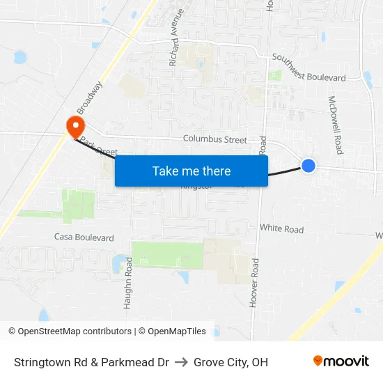 Stringtown Rd & Parkmead Dr to Grove City, OH map