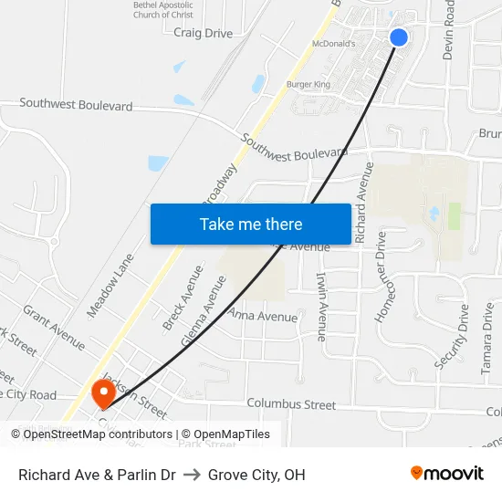 Richard Ave & Parlin Dr to Grove City, OH map