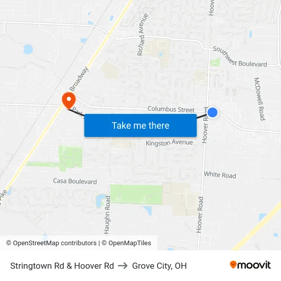 Stringtown Rd & Hoover Rd to Grove City, OH map