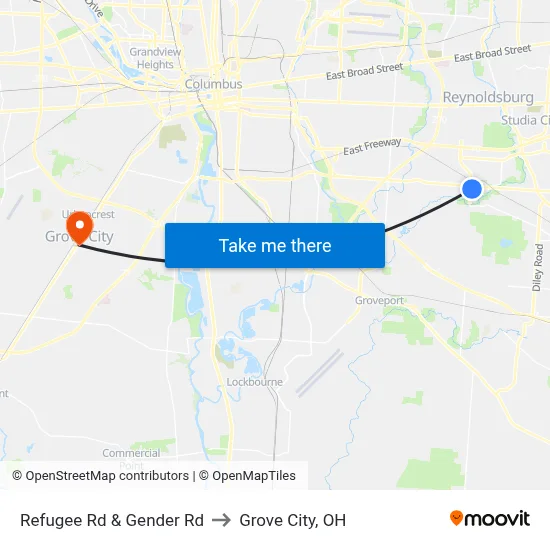 Refugee Rd & Gender Rd to Grove City, OH map