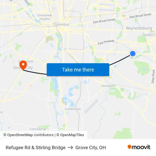 Refugee Rd & Stirling Bridge to Grove City, OH map