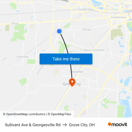 Sullivant Ave & Georgesville Rd to Grove City, OH map