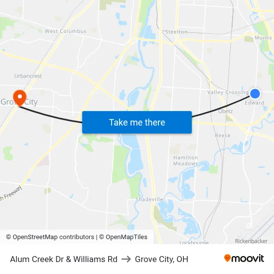Alum Creek Dr & Williams Rd to Grove City, OH map