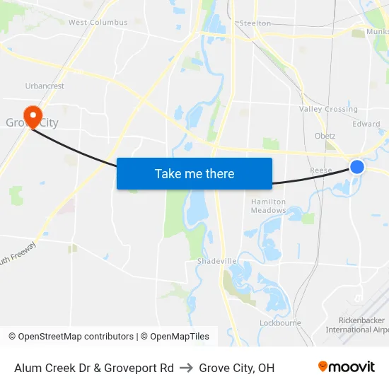 Alum Creek Dr & Groveport Rd to Grove City, OH map