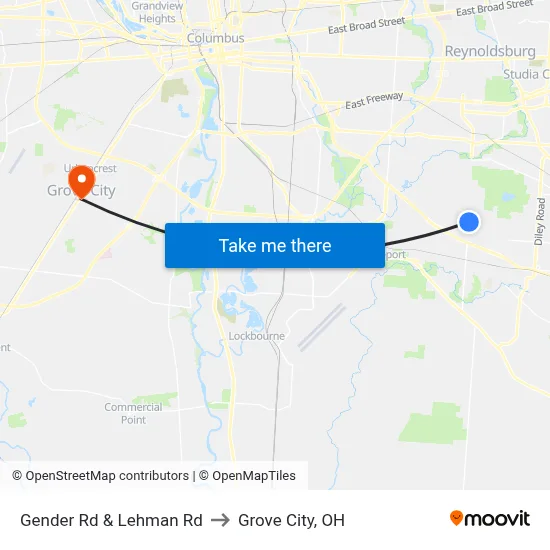Gender Rd & Lehman Rd to Grove City, OH map