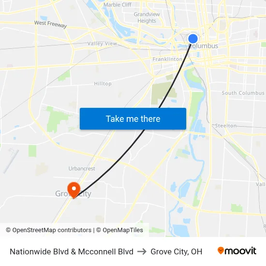 Nationwide Blvd & Mcconnell Blvd to Grove City, OH map