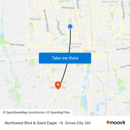 Northwest Blvd & Giant Eagle to Grove City, OH map